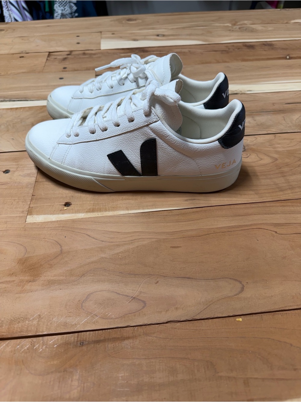 Veja White Leather Sneakers with Black V and Heel Tab - Picture 2 of 6
